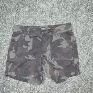 PrAna Shorts Womens Size 2 Gray Camo Casual Lightweight Utility Pockets Outdoors
